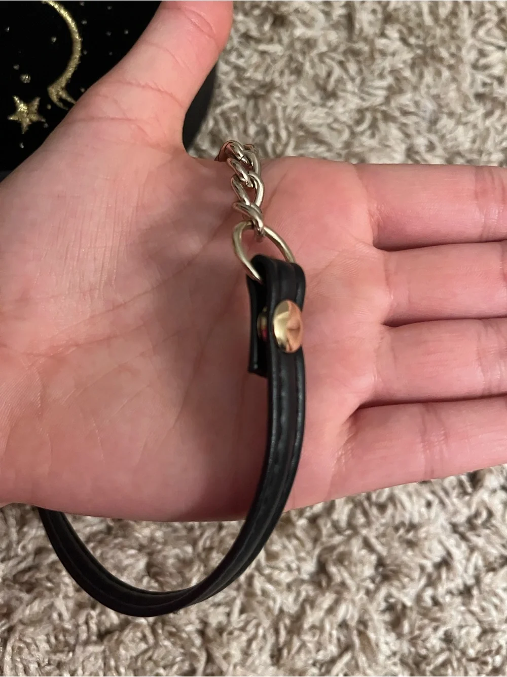 Black Starry Round Crossbody Bag with Gold Accents